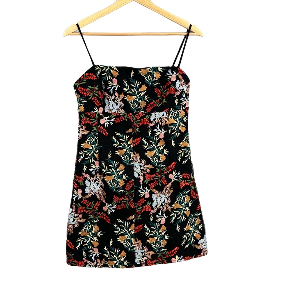 Urban Outfitters Floral Embroidered Mini Dress Black Spaghetti Strap‎ Medium